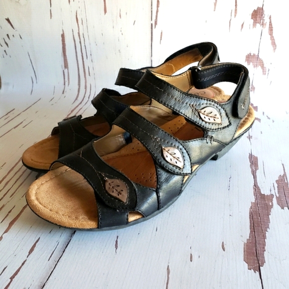 Cobb Hill black leather adjustable straps open toe slide woman sandals size 10 - Picture 2 of 5